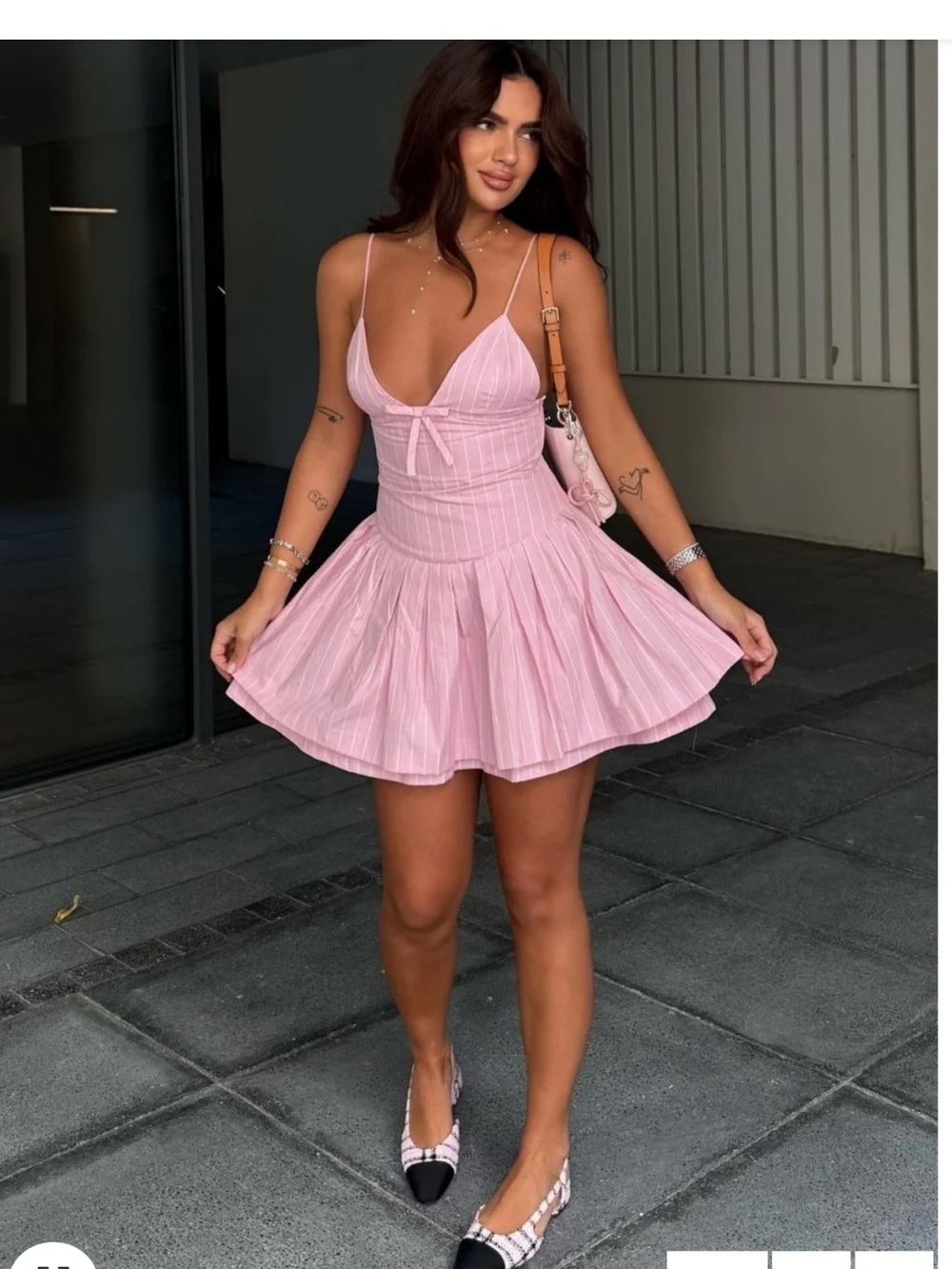 Zara Light Pink Strappy Pleated Midi Dress